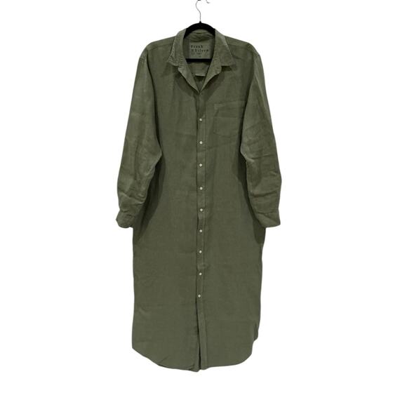 Frank & Eileen Rory Shirtdress Maxi Dress In Olive Size XL Washed Linen Made USA - Picture 7 of 16